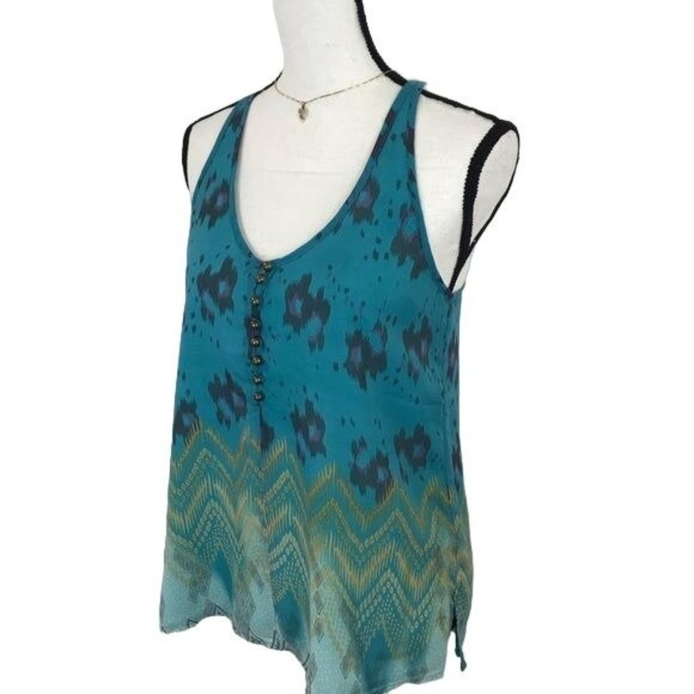 MM Couture Womens Blue Green Watercolor Print Halter Lined Sleeveless Blouse S - Picture 4 of 8